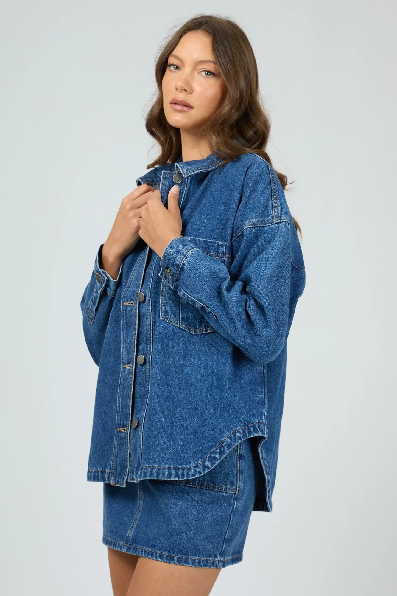 All About Eve Dale Shacket Heritage Blue
