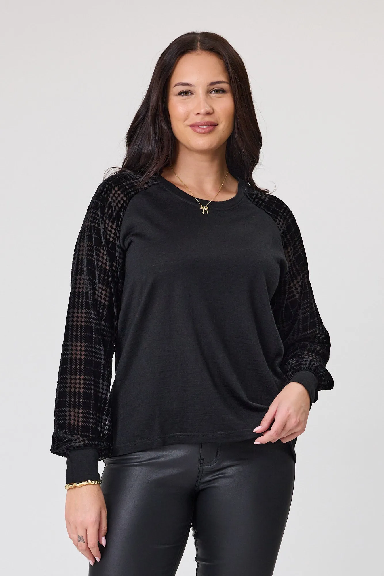 Alpine by Shine On Chantily Merino Flocked Sleeve Top Black