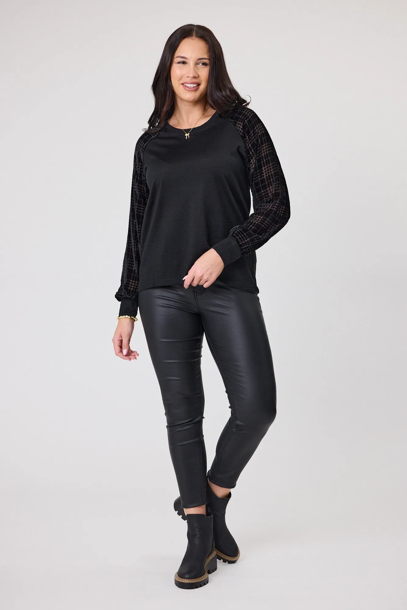 Alpine by Shine On Chantily Merino Flocked Sleeve Top Black