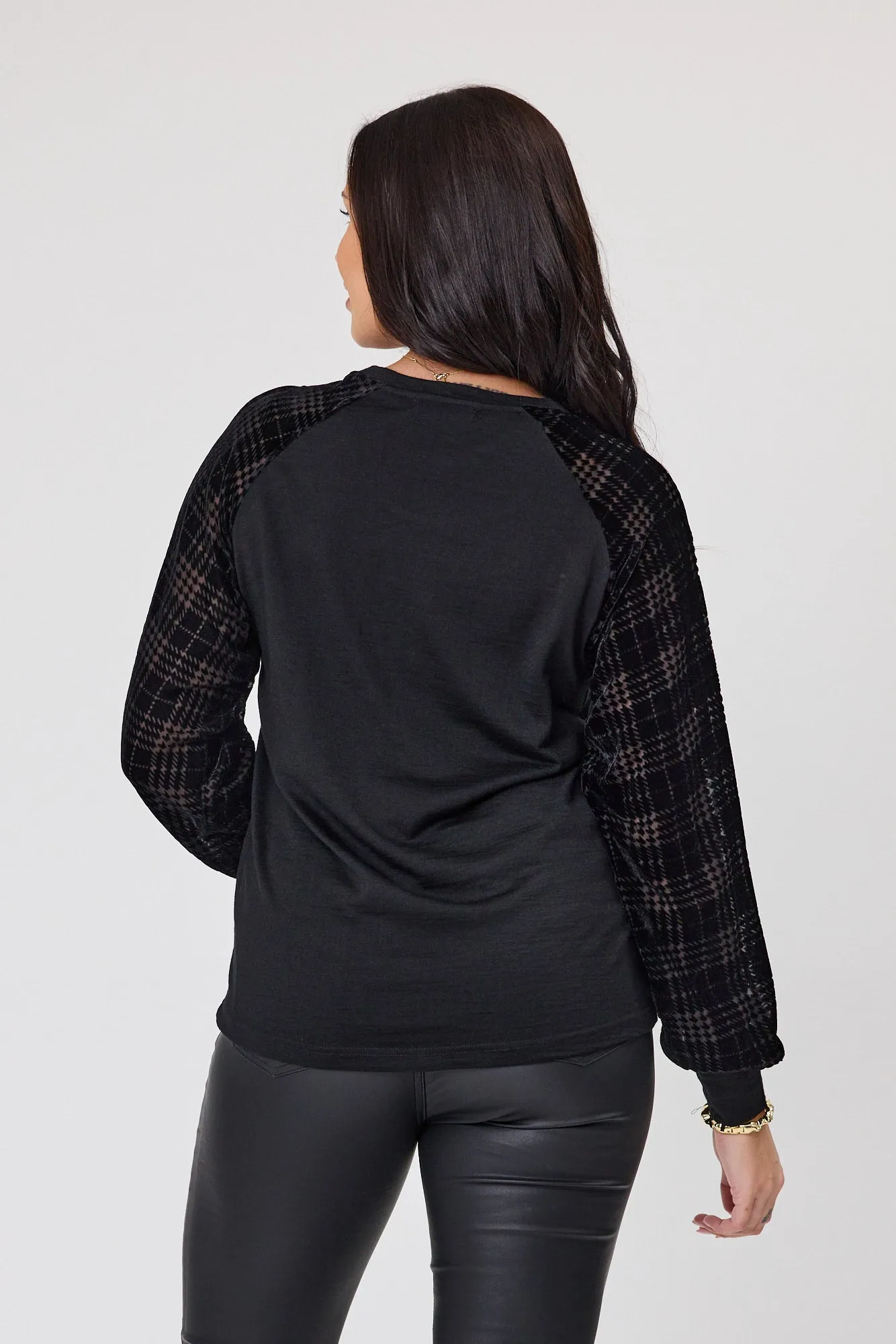 Alpine by Shine On Chantily Merino Flocked Sleeve Top Black