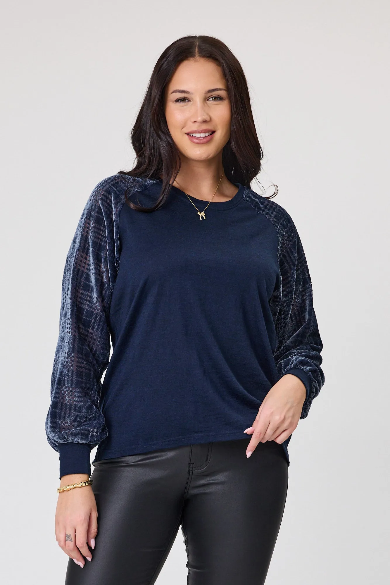 Alpine by Shine On Chantily Merino Flocked Sleeve Top Ink
