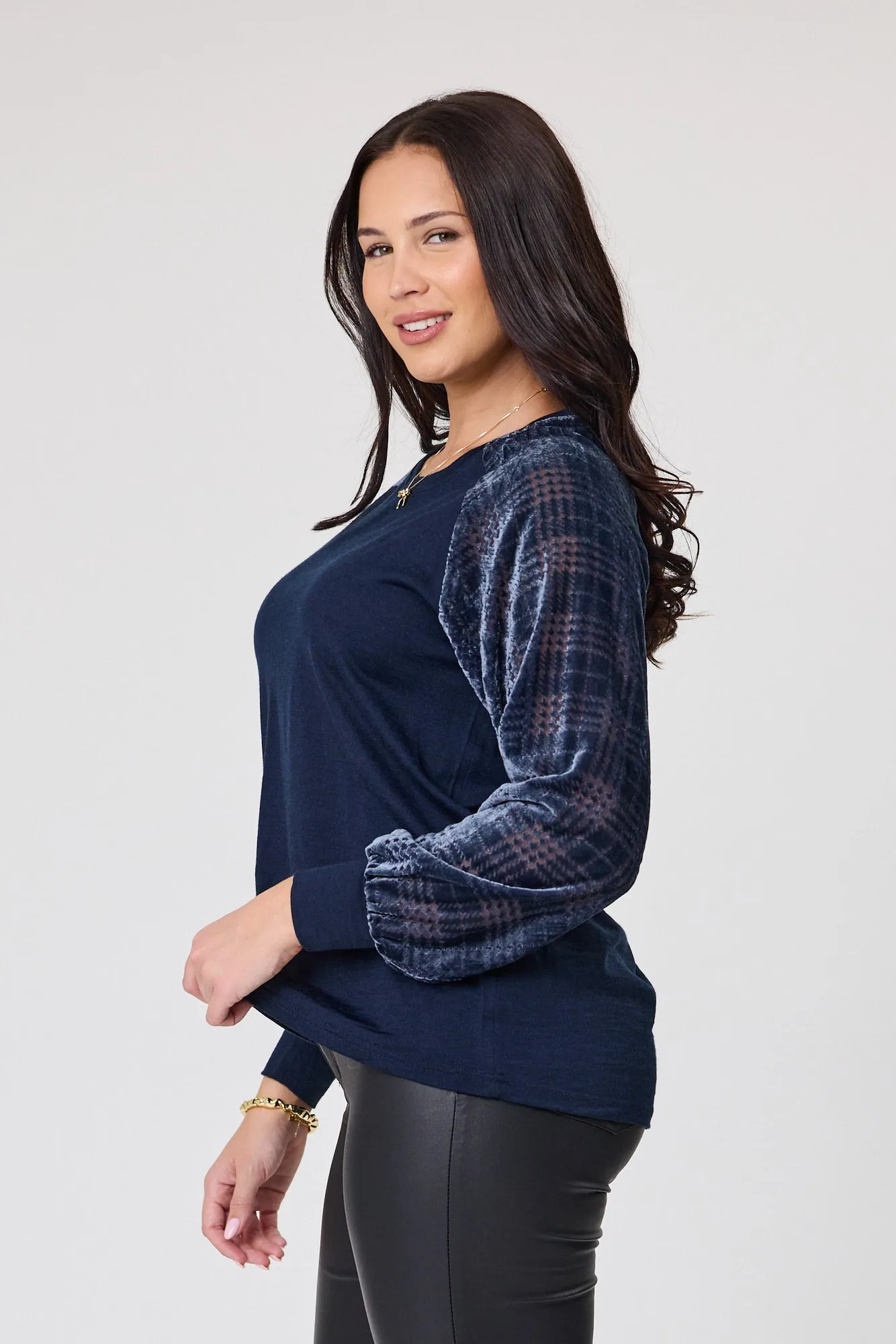 Alpine by Shine On Chantily Merino Flocked Sleeve Top Ink