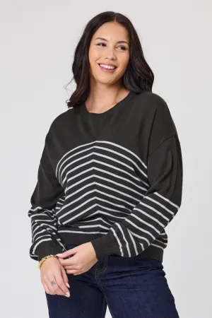 Alpine by Shine On Edmonton Chevron Stripe Jumper Olive Grey