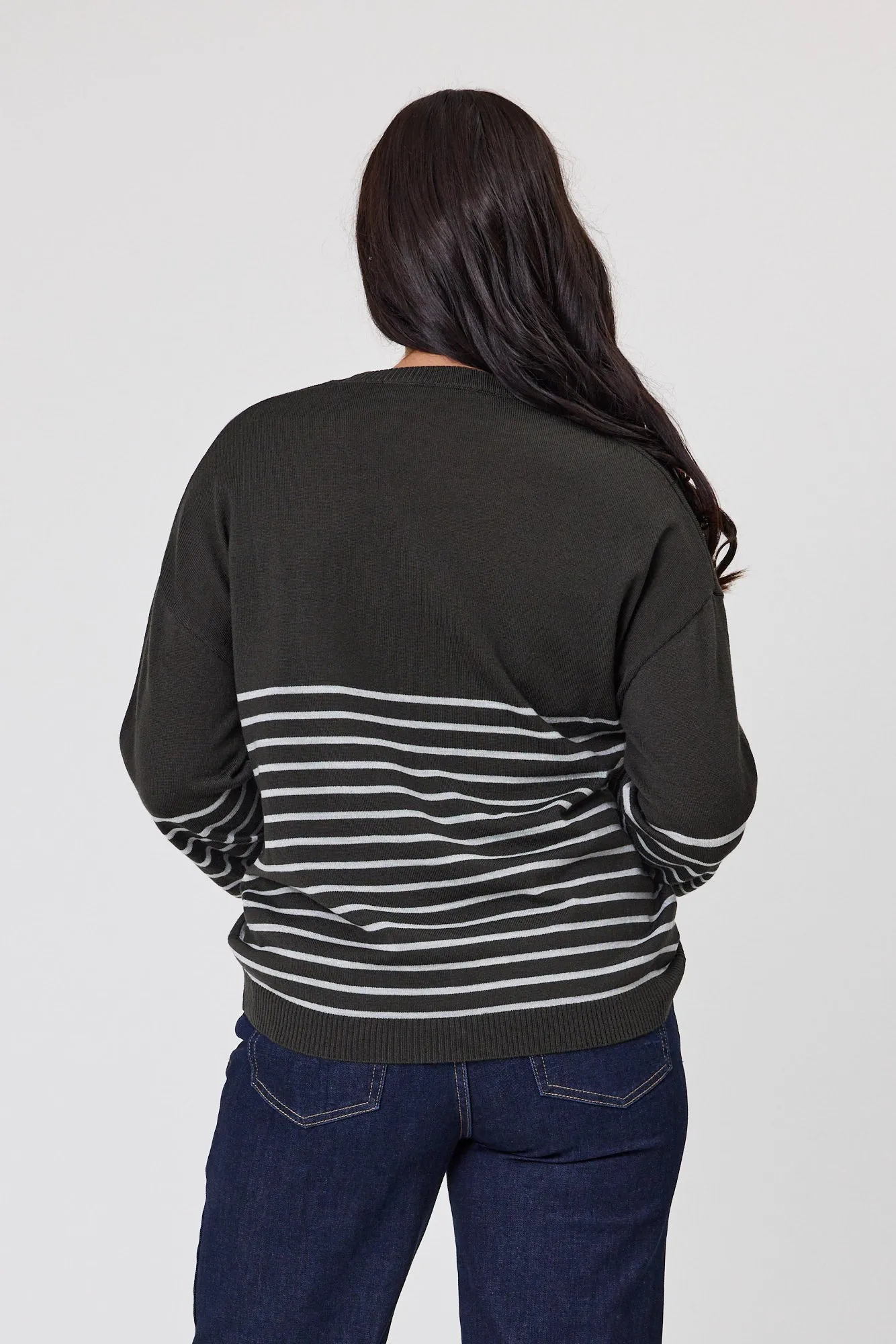 Alpine by Shine On Edmonton Chevron Stripe Jumper Olive Grey