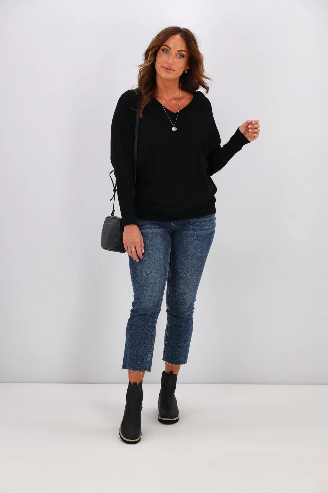 Alpine by Shine On Gigi Merino Batwing Top Black