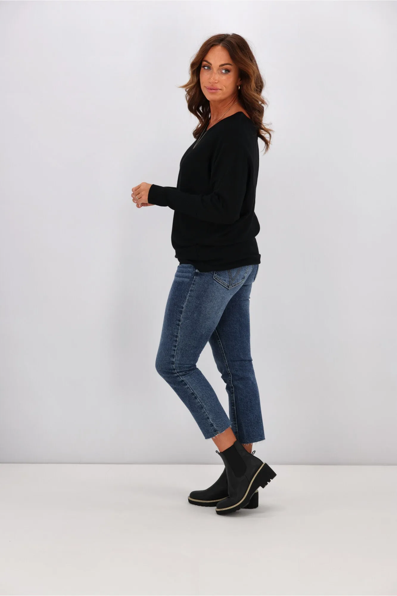 Alpine by Shine On Gigi Merino Batwing Top Black