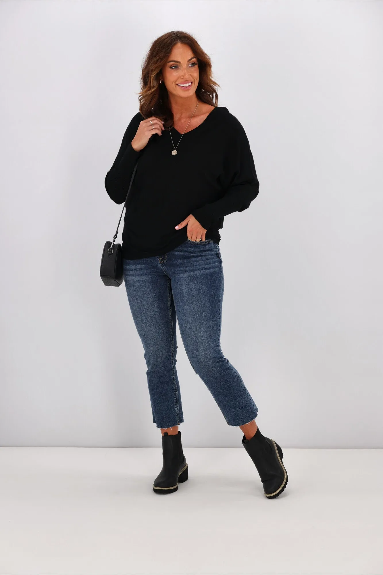 Alpine by Shine On Gigi Merino Batwing Top Black
