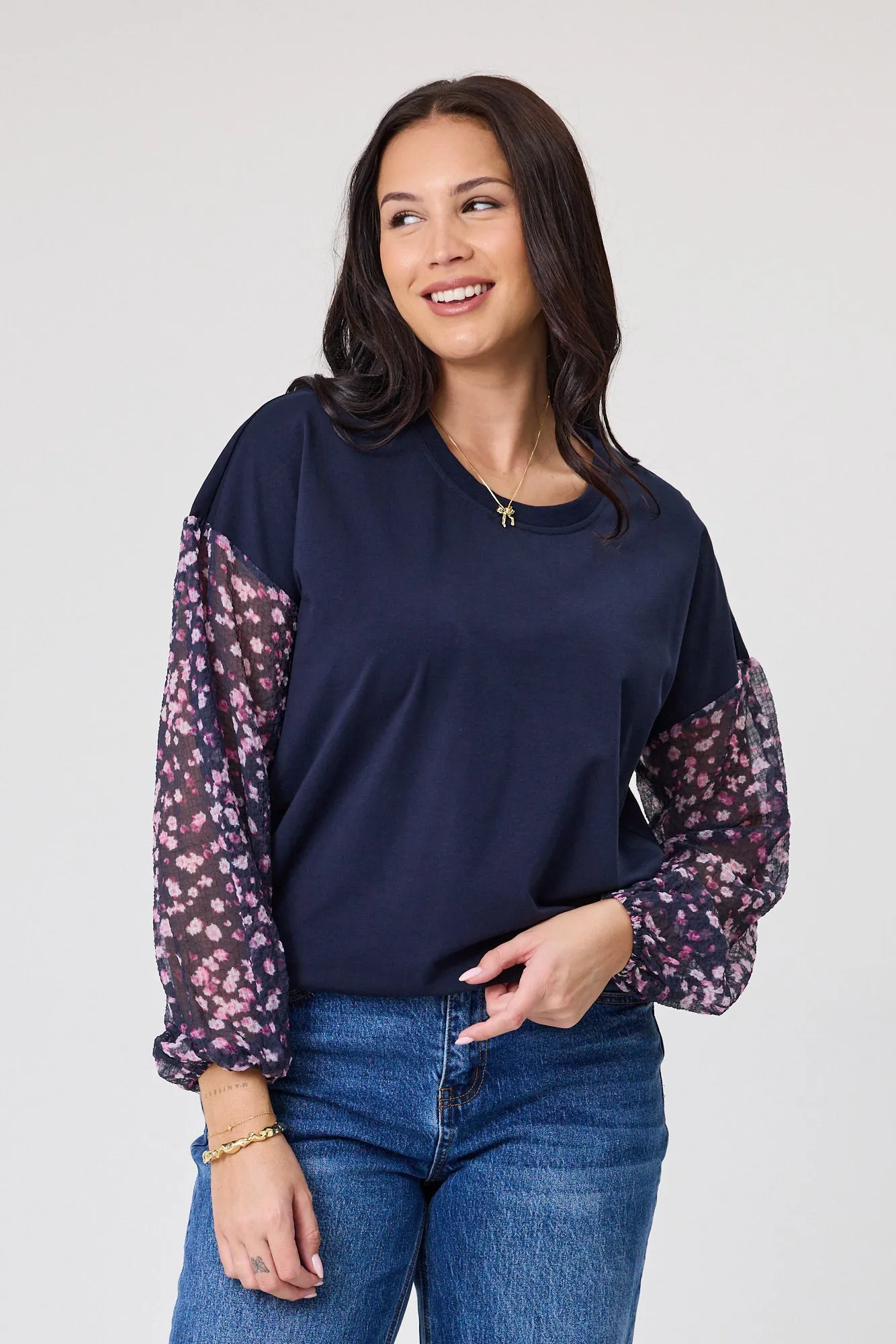 Alpine by Shine On Lourdes Chiffon Sleeve Top Ink