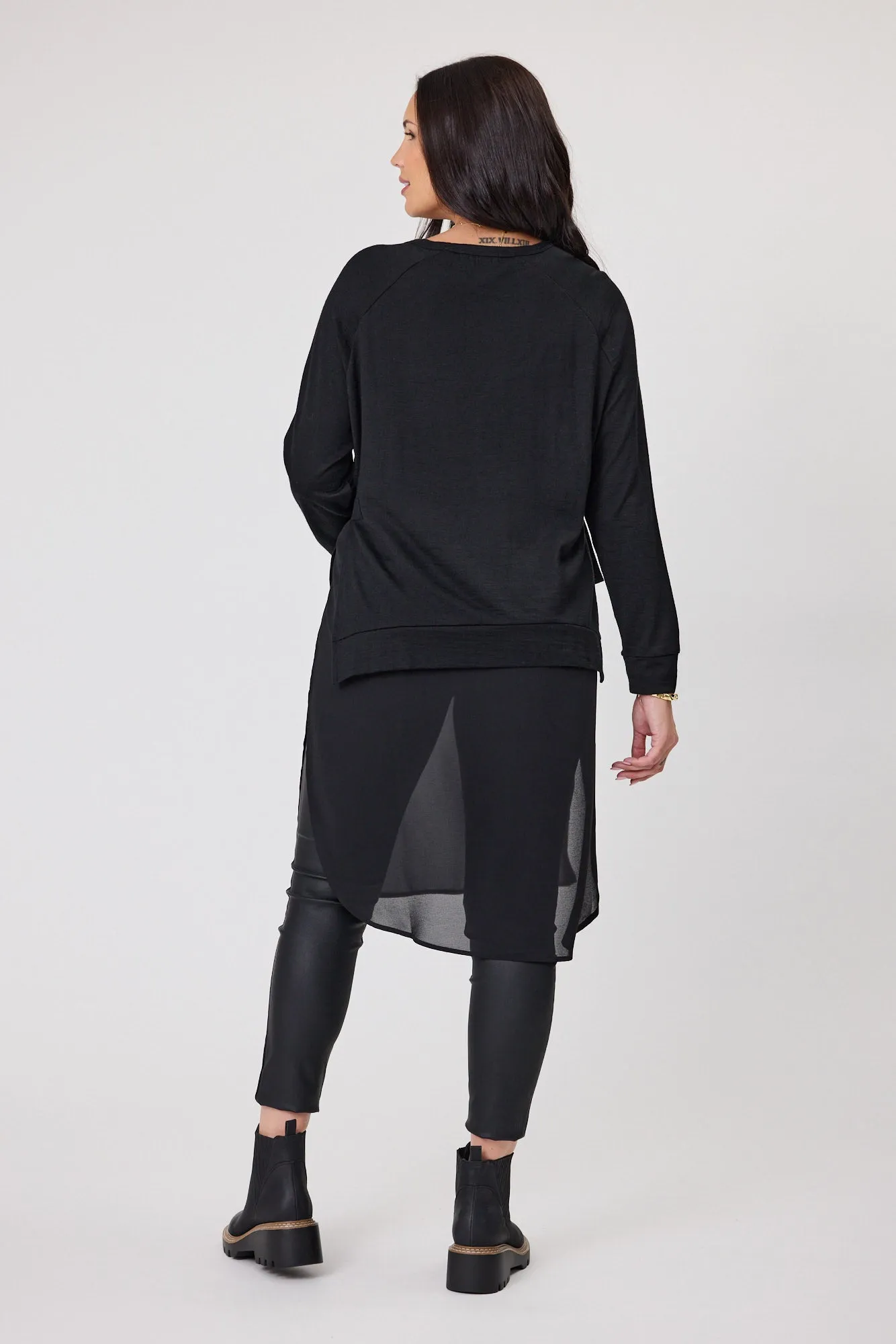 Alpine by Shine On Paris Merino & Chiffon Tunic Black