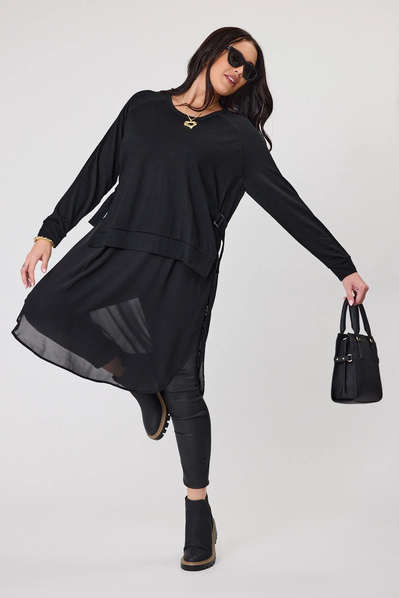 Alpine by Shine On Paris Merino & Chiffon Tunic Black