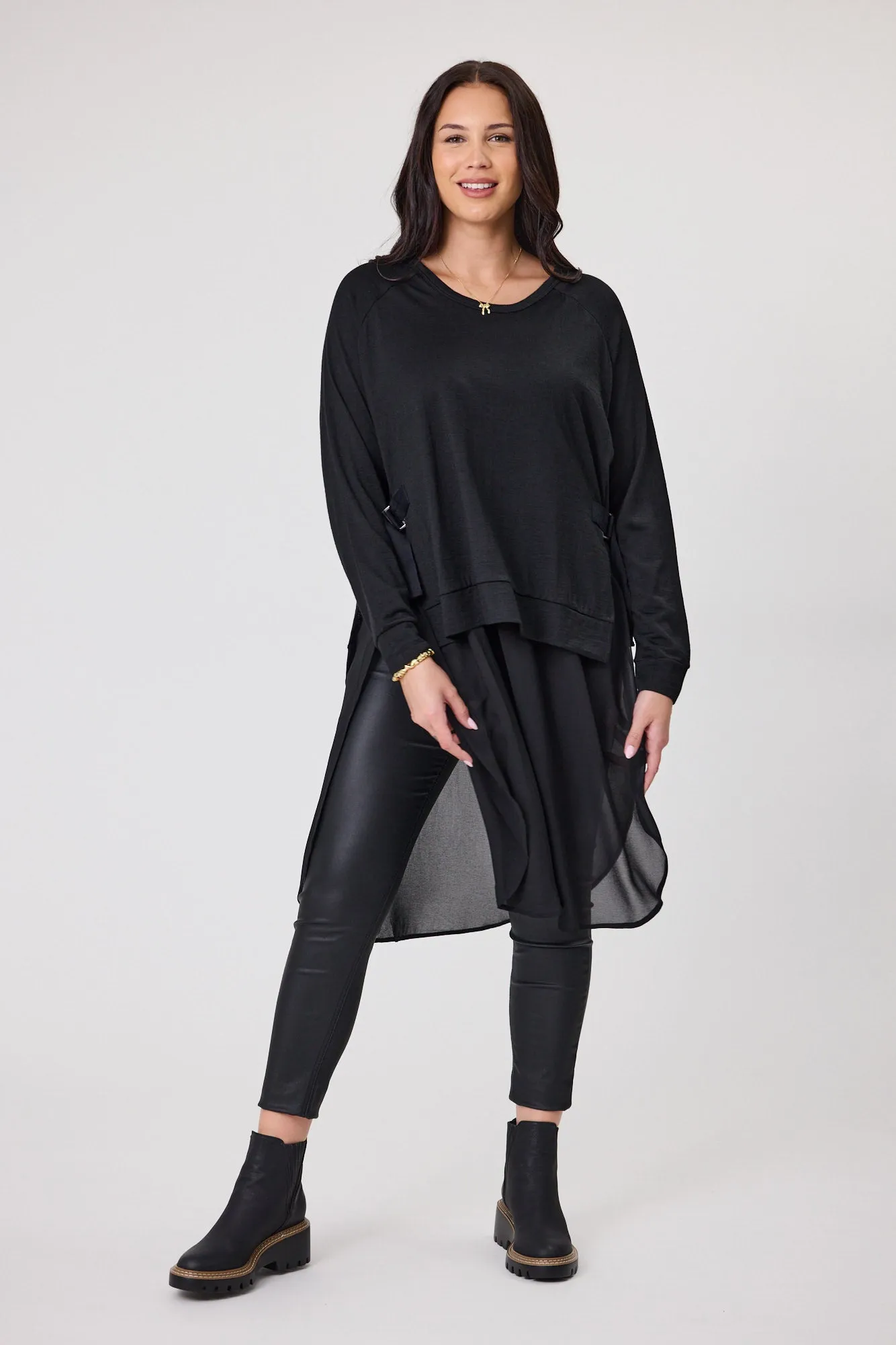 Alpine by Shine On Paris Merino & Chiffon Tunic Black