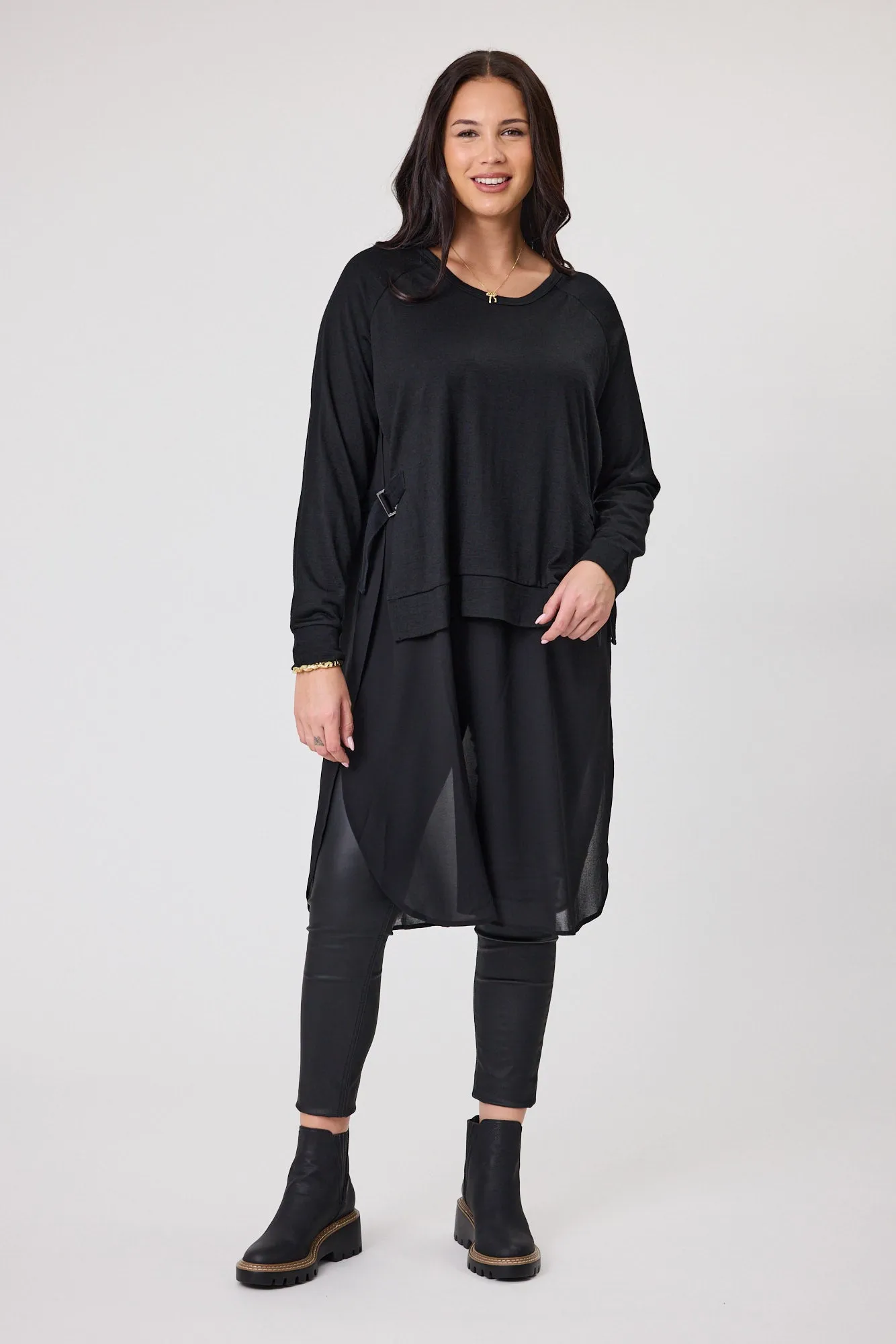 Alpine by Shine On Paris Merino & Chiffon Tunic Black