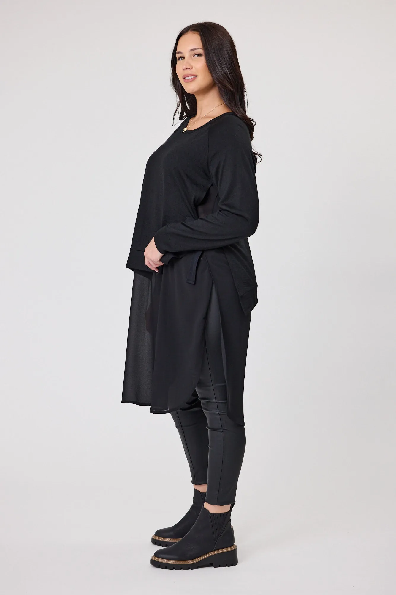 Alpine by Shine On Paris Merino & Chiffon Tunic Black