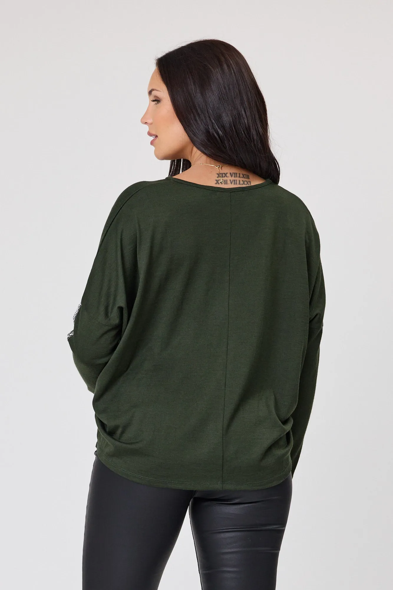 Alpine by Shine On Regina Cross Trim Merino Top Olive
