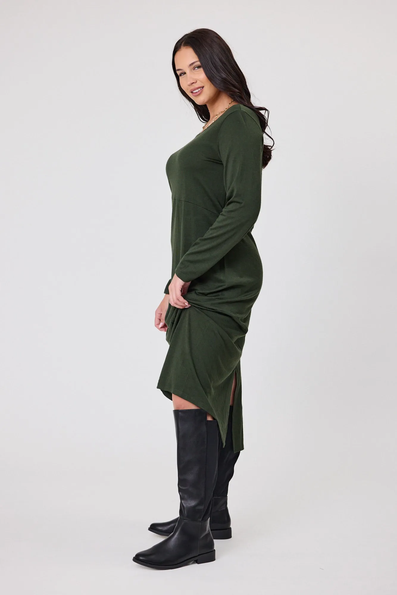 Alpine by Shine On Riviera Merino Cocoon Dress Olive