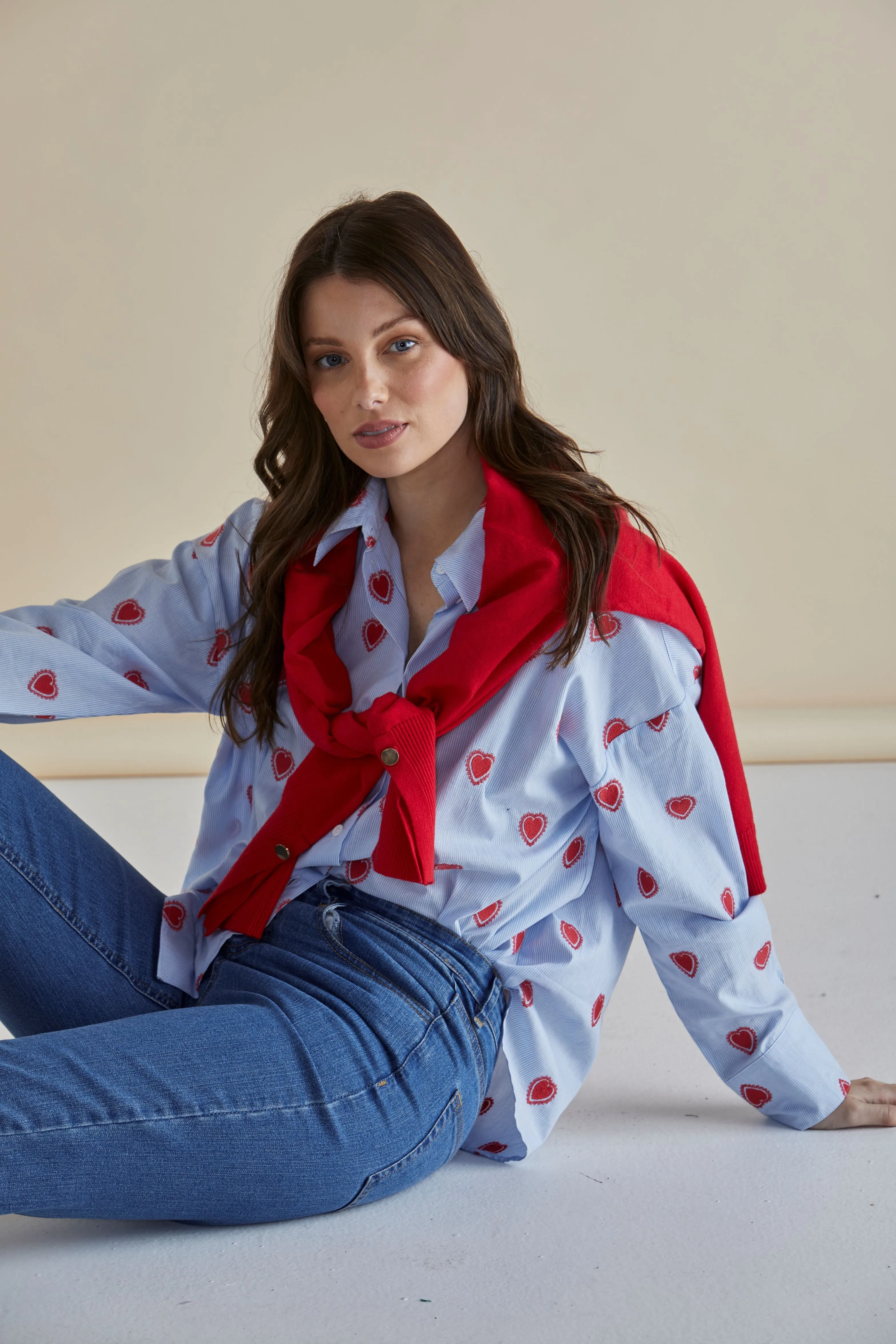 Betty Basics Sage Shirt Blue Heart Stripe