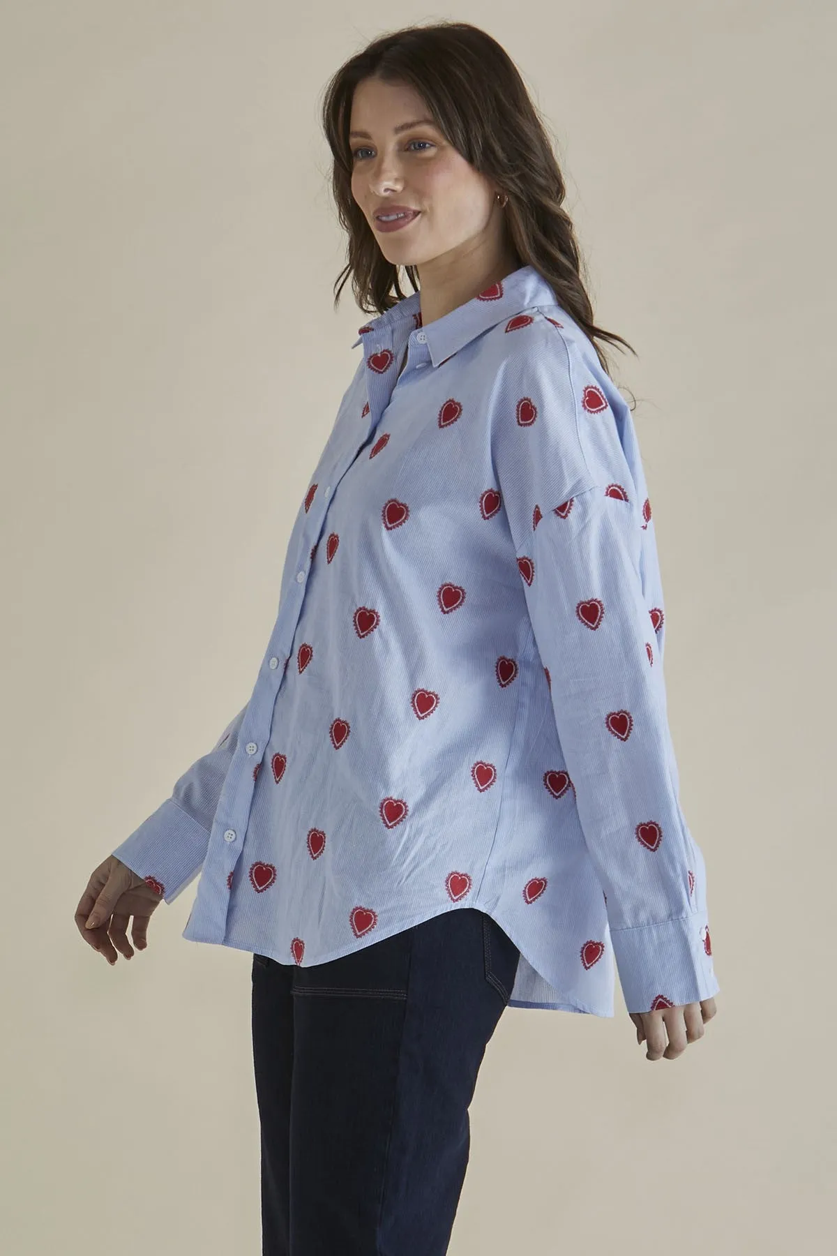 Betty Basics Sage Shirt Blue Heart Stripe