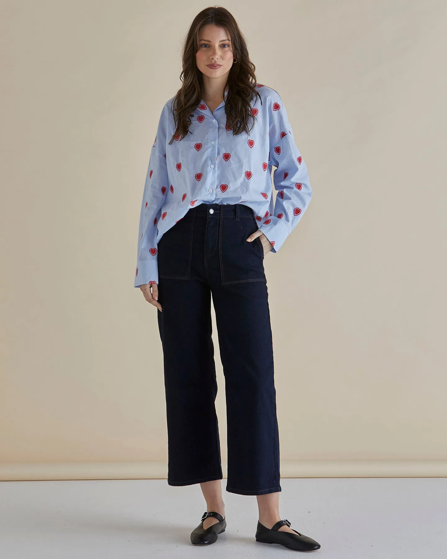 Betty Basics Sage Shirt Blue Heart Stripe