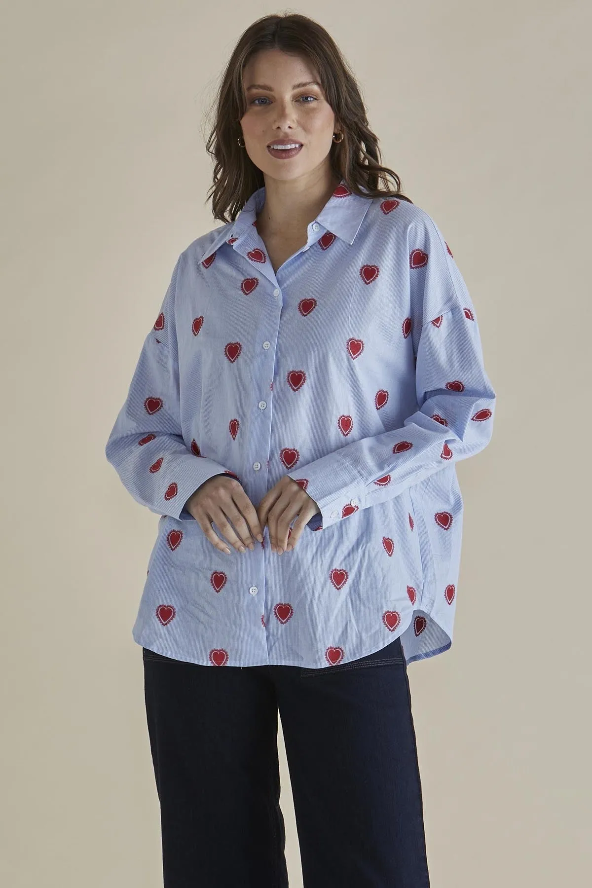 Betty Basics Sage Shirt Blue Heart Stripe