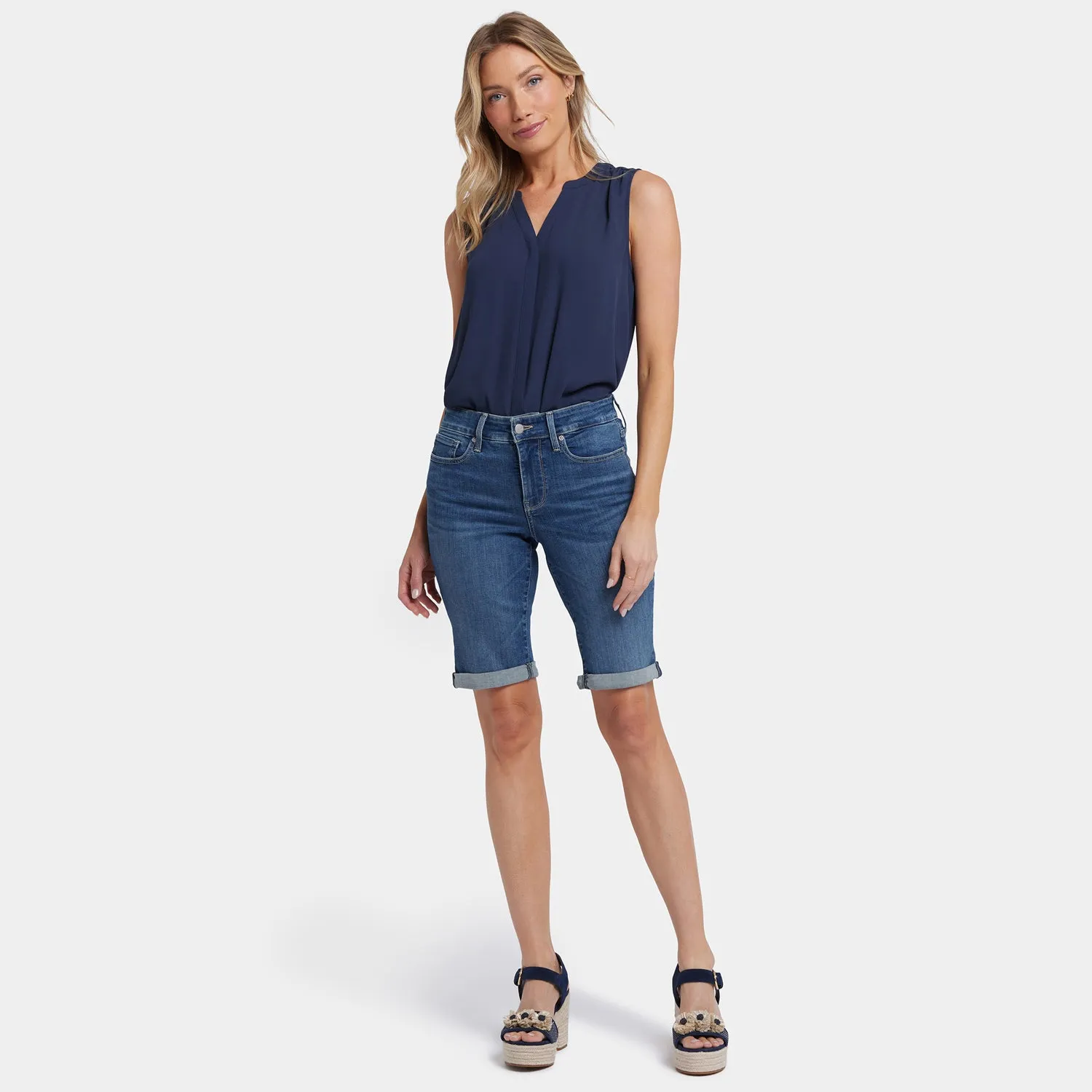 Briella 10 Inch Denim Shorts In Petite - Valencia Surf