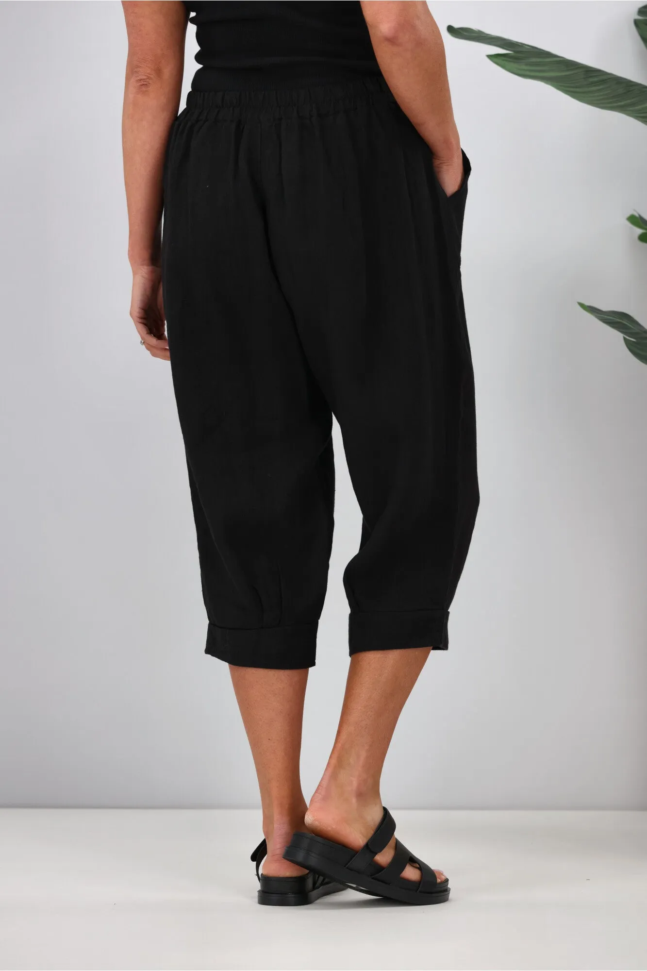 Cali & Co Linen Pant 3/4 Length Black