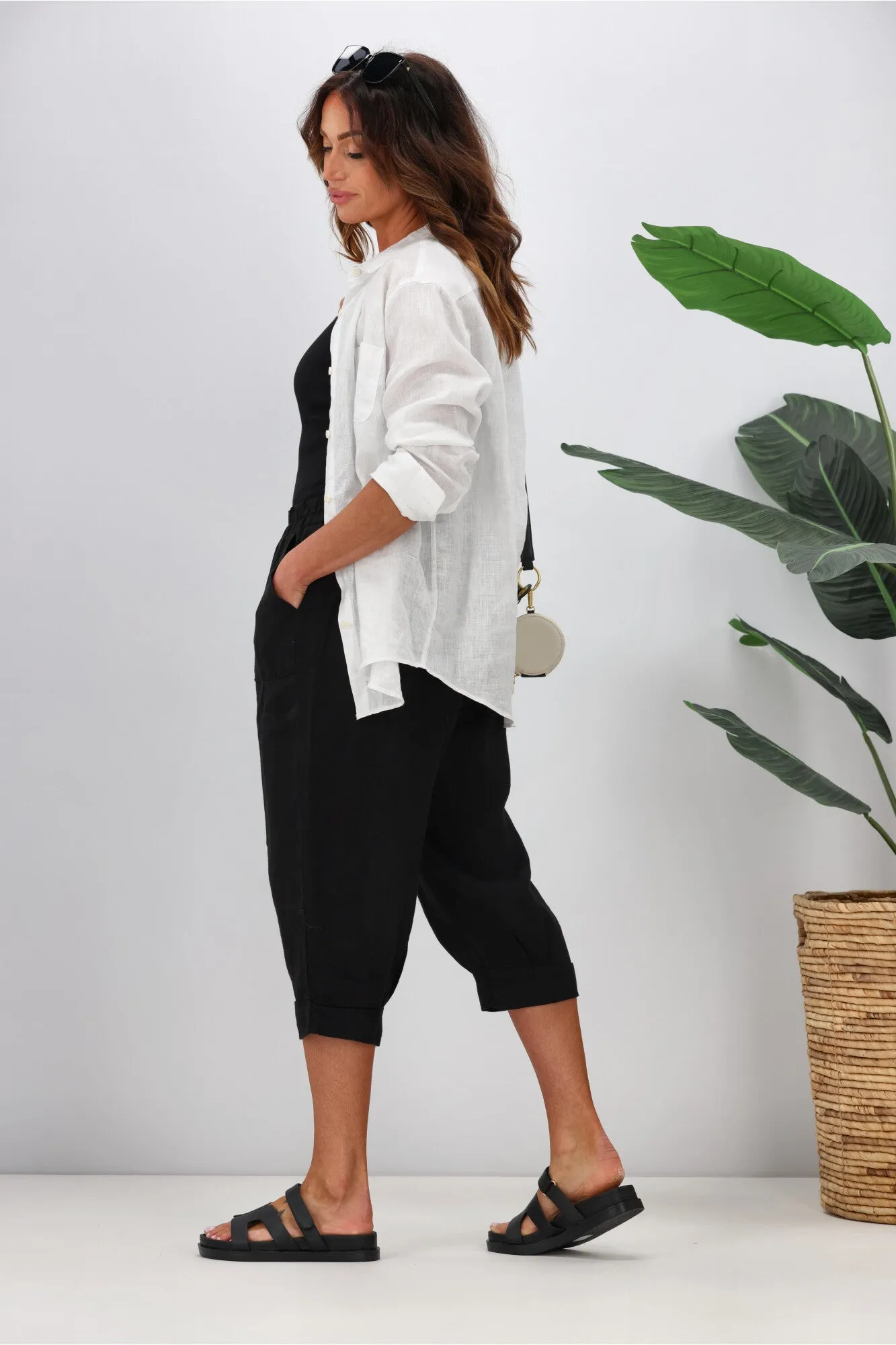 Cali & Co Linen Pant 3/4 Length Black