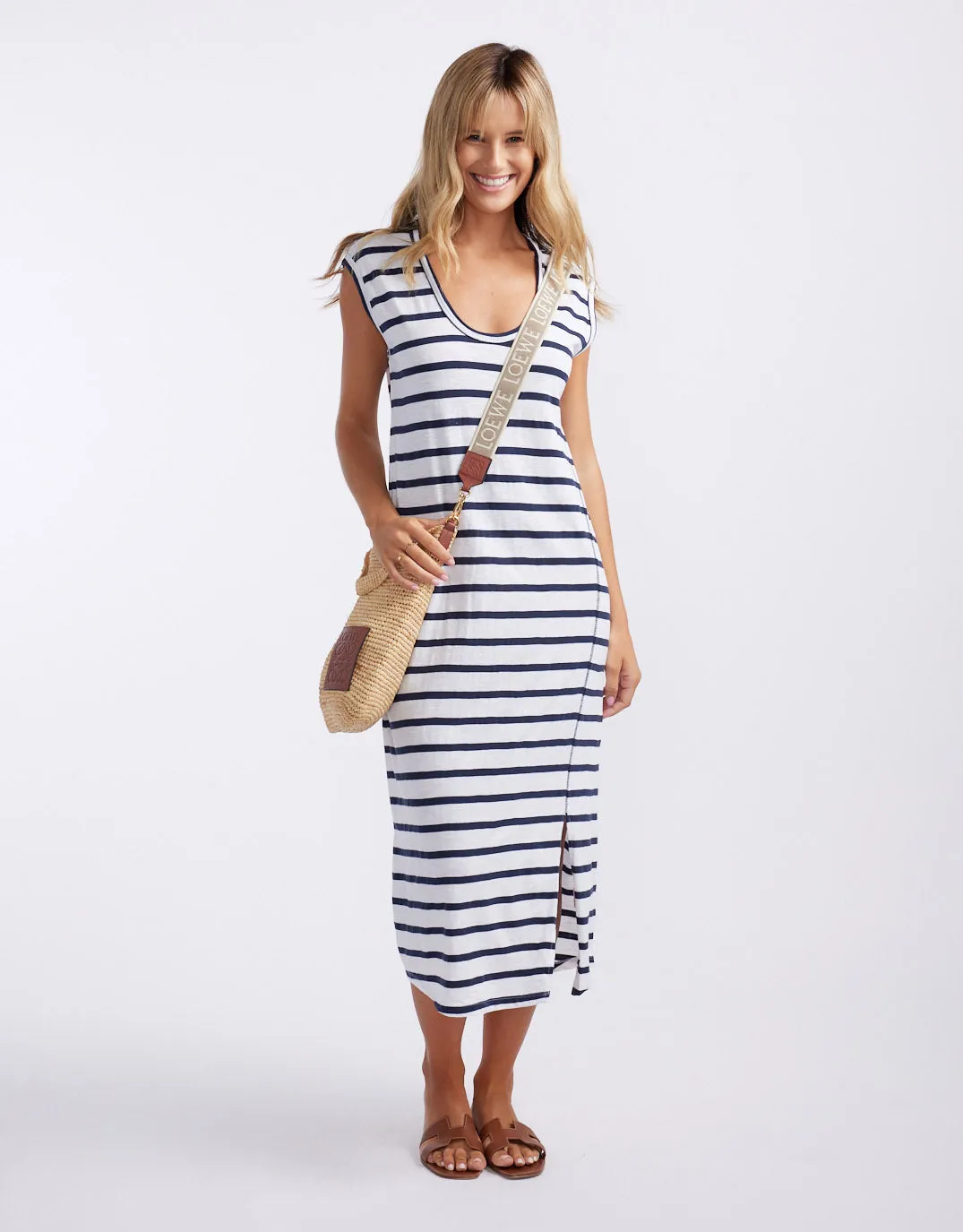 Cali Tank Dress - White/Navy Stripe