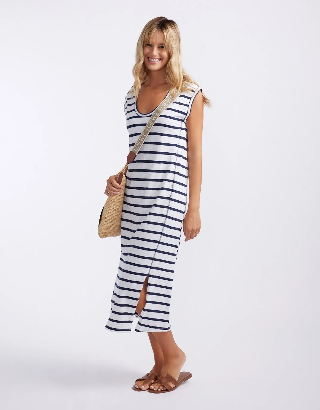 Cali Tank Dress - White/Navy Stripe