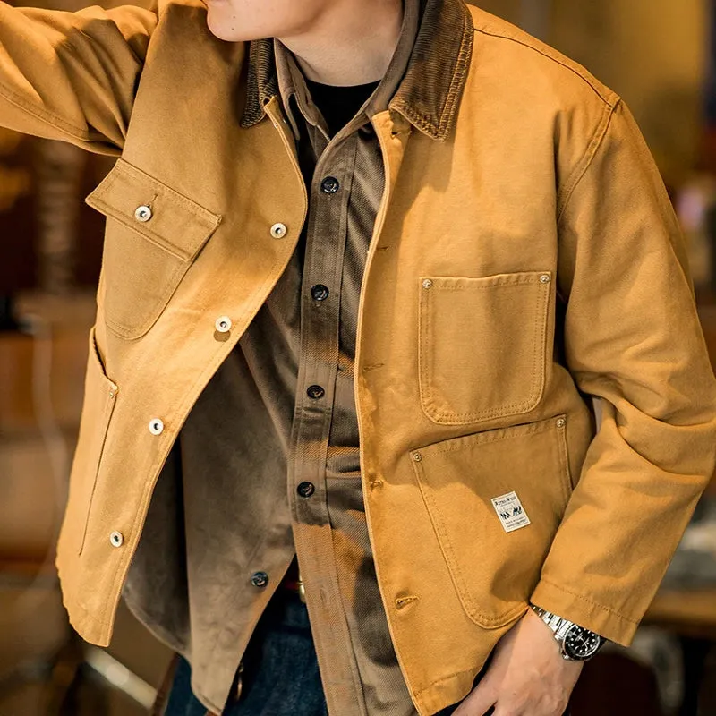 Canvas Jacket Multi Pocket Khaki Lapel Thin Coat