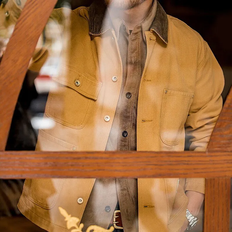 Canvas Jacket Multi Pocket Khaki Lapel Thin Coat