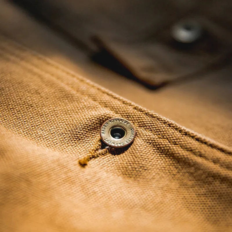 Canvas Jacket Multi Pocket Khaki Lapel Thin Coat