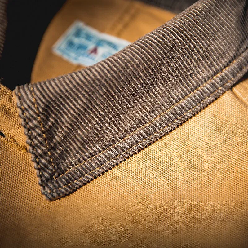 Canvas Jacket Multi Pocket Khaki Lapel Thin Coat