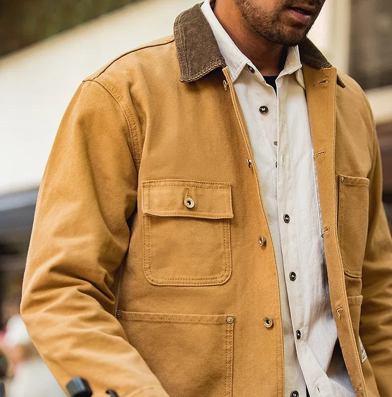 Canvas Jacket Multi Pocket Khaki Lapel Thin Coat