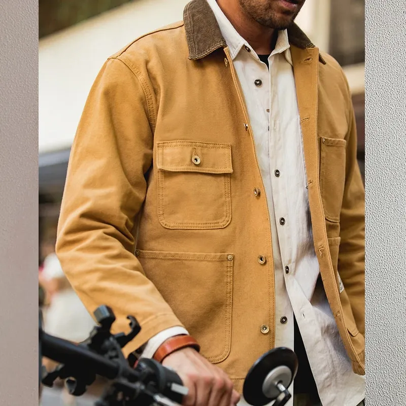 Canvas Jacket Multi Pocket Khaki Lapel Thin Coat