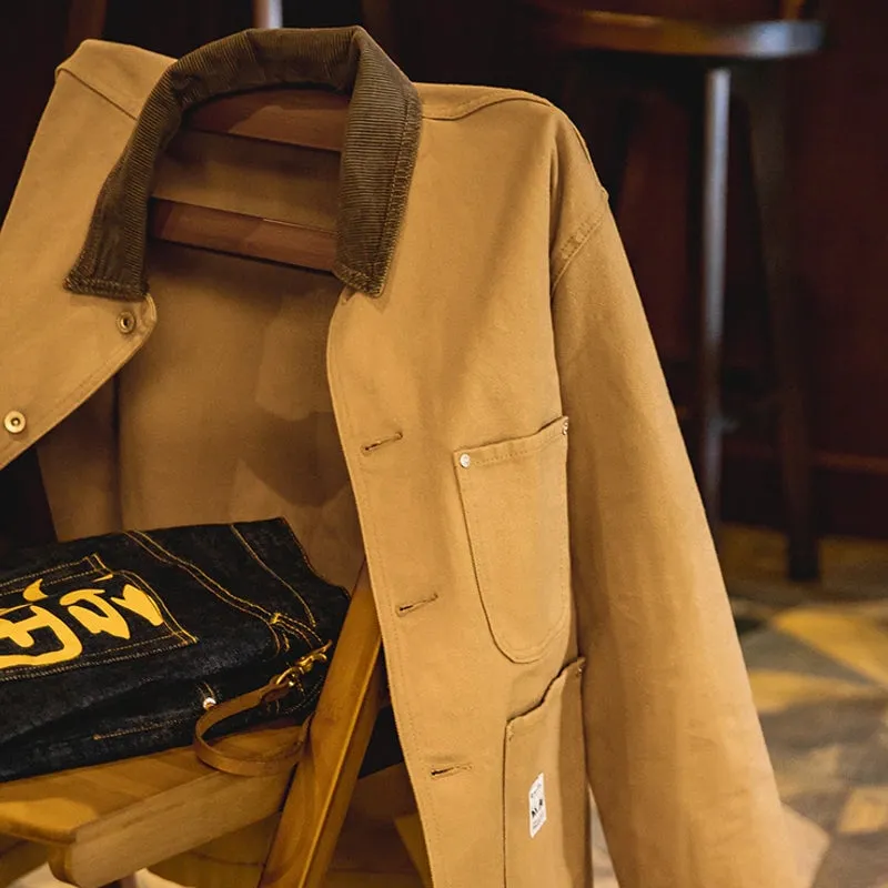 Canvas Jacket Multi Pocket Khaki Lapel Thin Coat