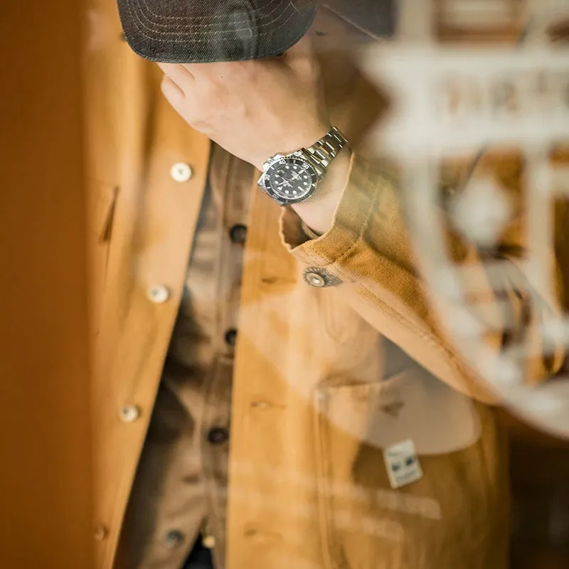 Canvas Jacket Multi Pocket Khaki Lapel Thin Coat
