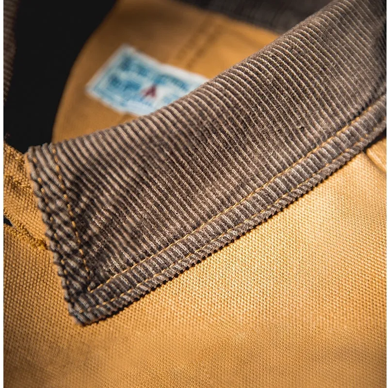 Canvas Jacket Multi Pocket Khaki Lapel Thin Coat