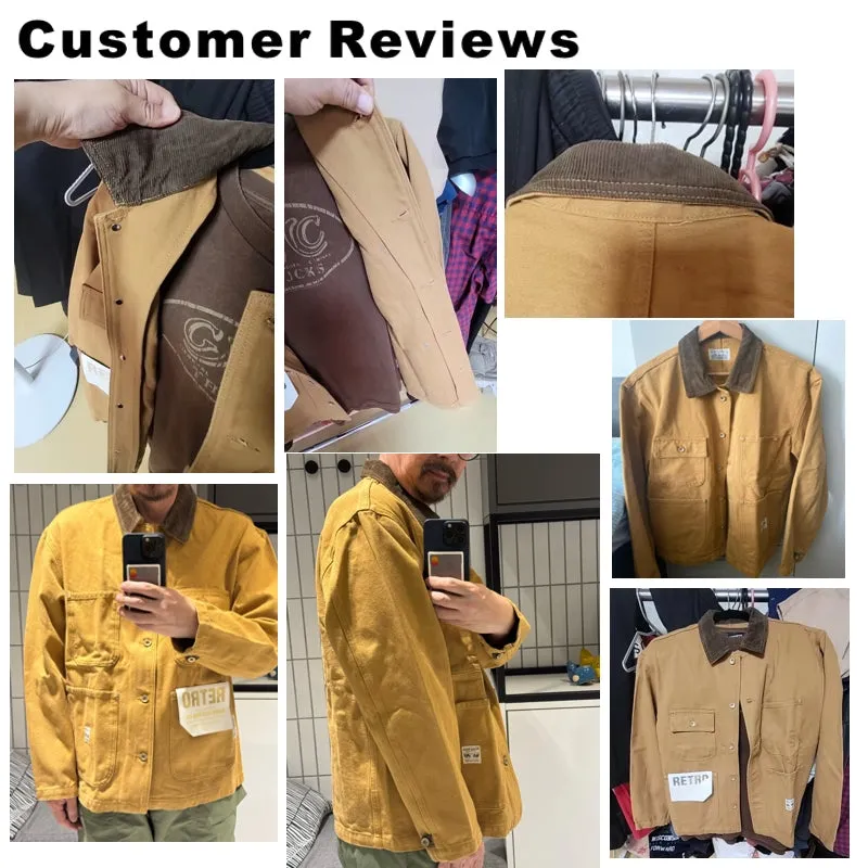 Canvas Jacket Multi Pocket Khaki Lapel Thin Coat