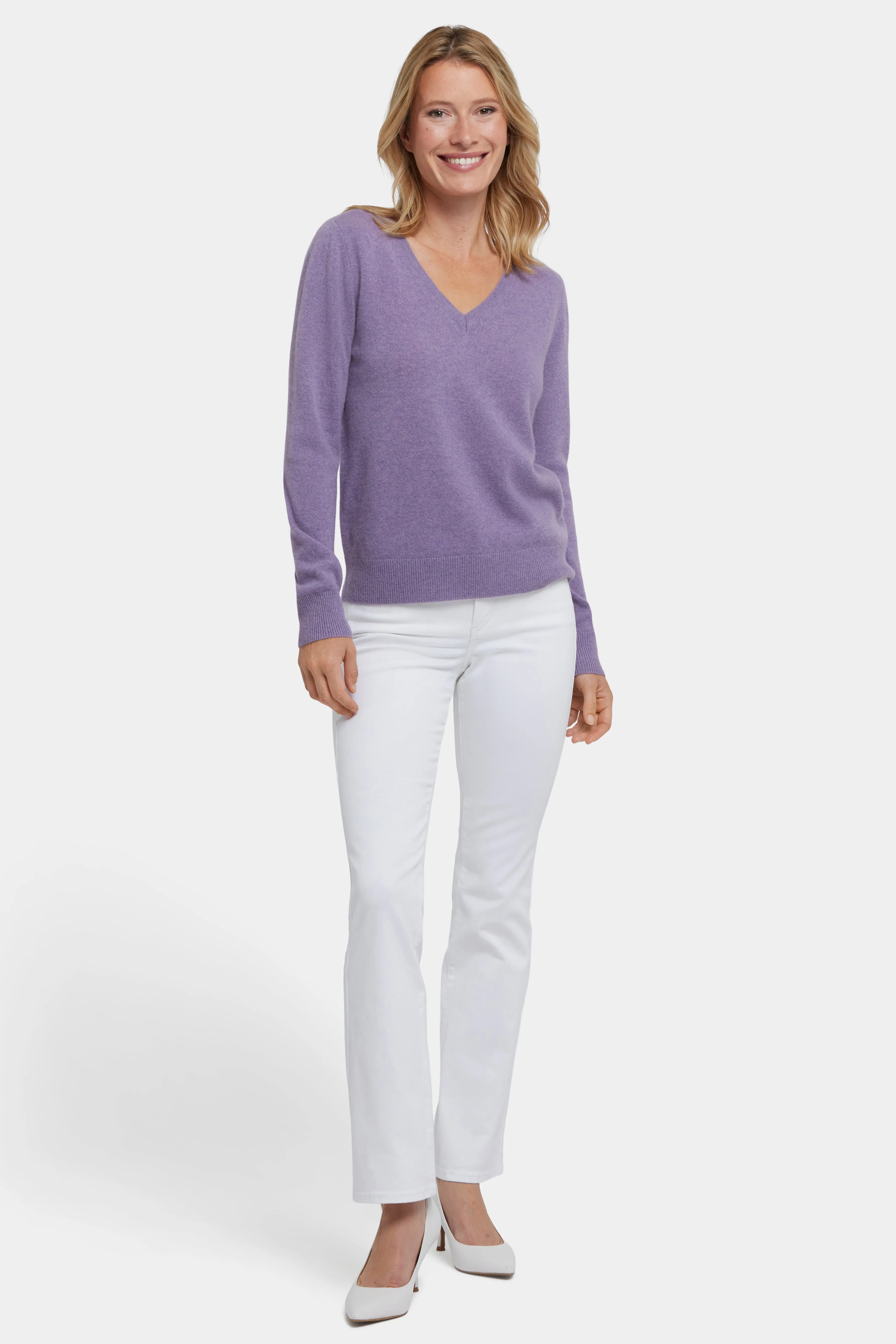 Cashmere Classic V-Neck Sweater - Heather Lavender