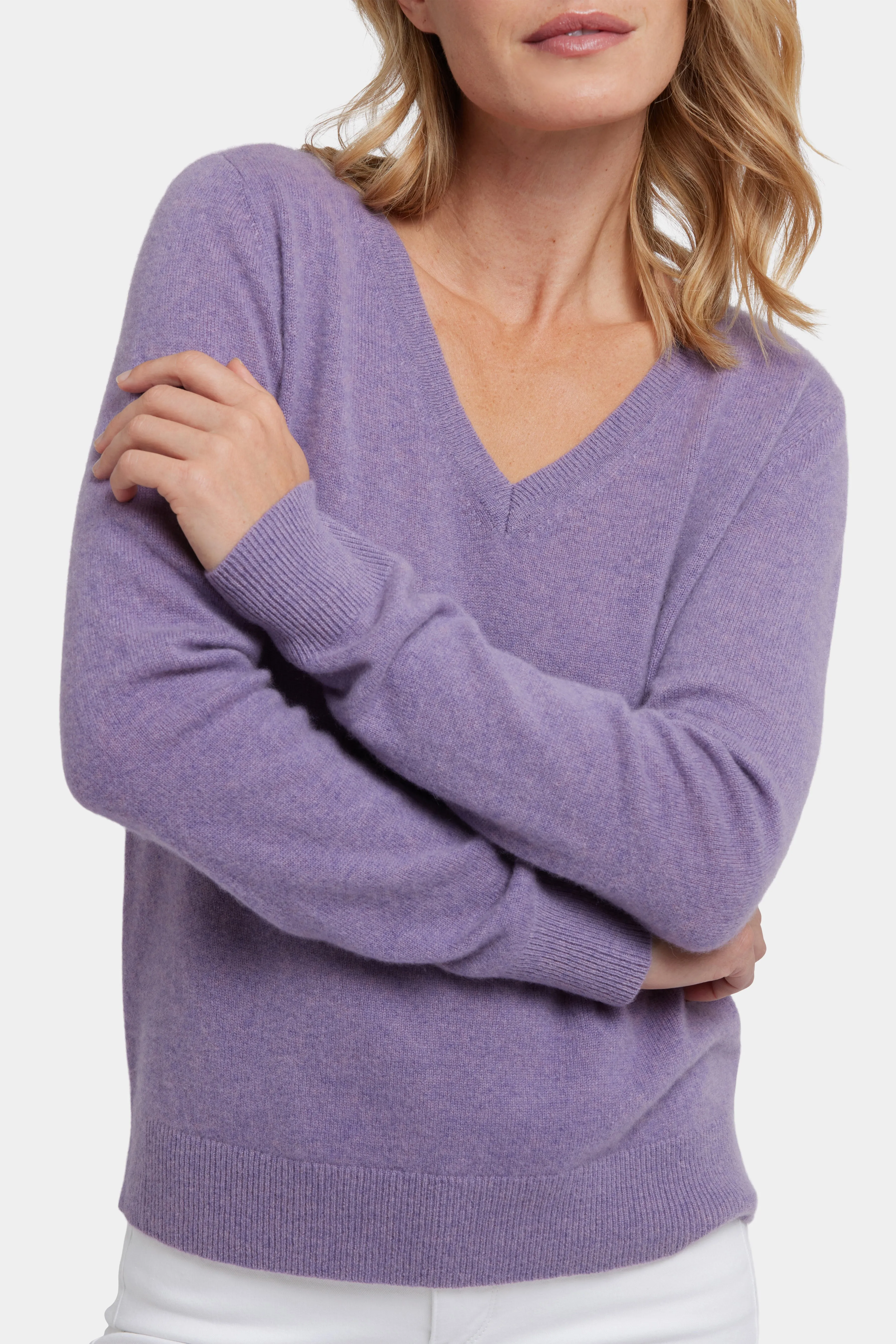 Cashmere Classic V-Neck Sweater - Heather Lavender