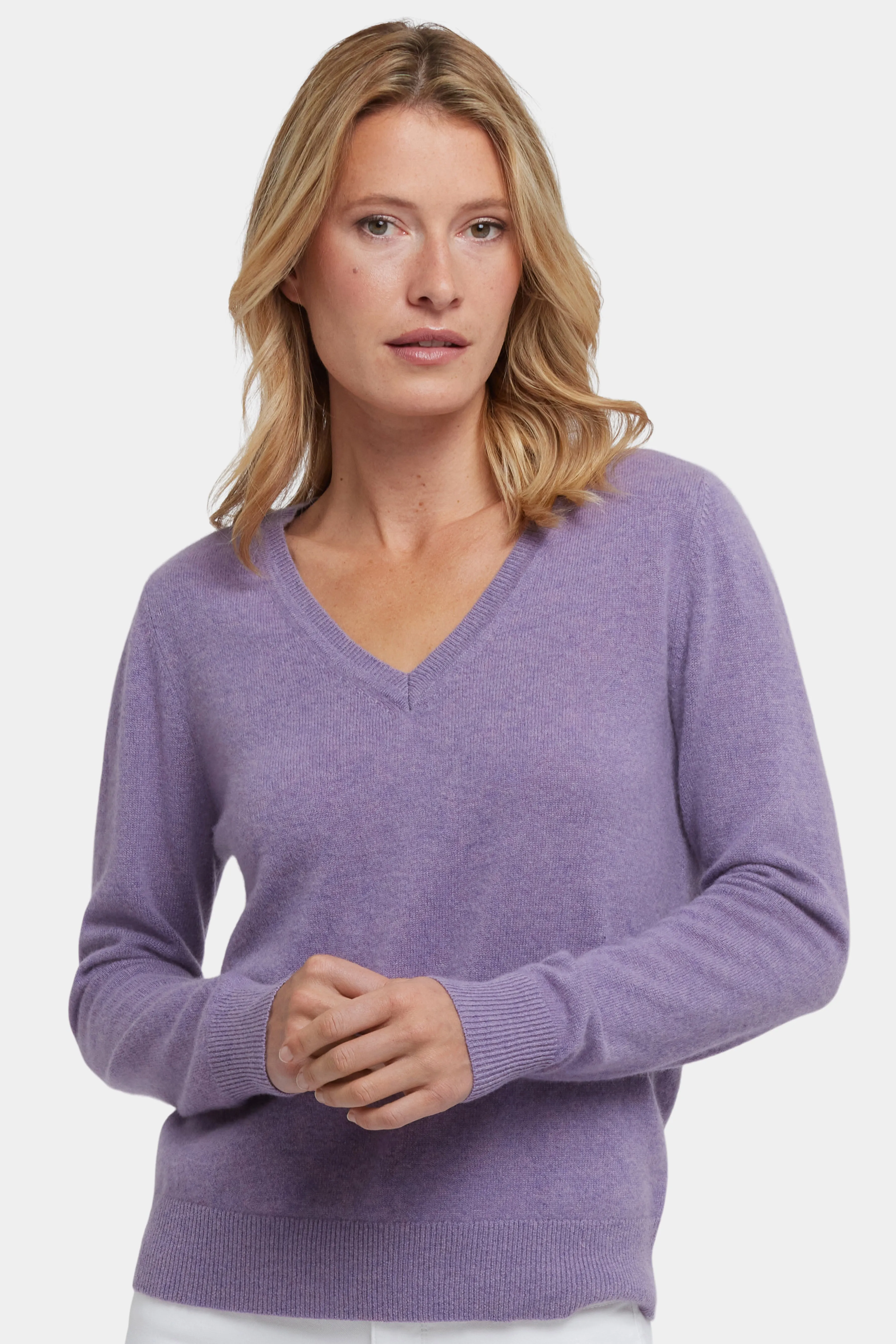 Cashmere Classic V-Neck Sweater - Heather Lavender