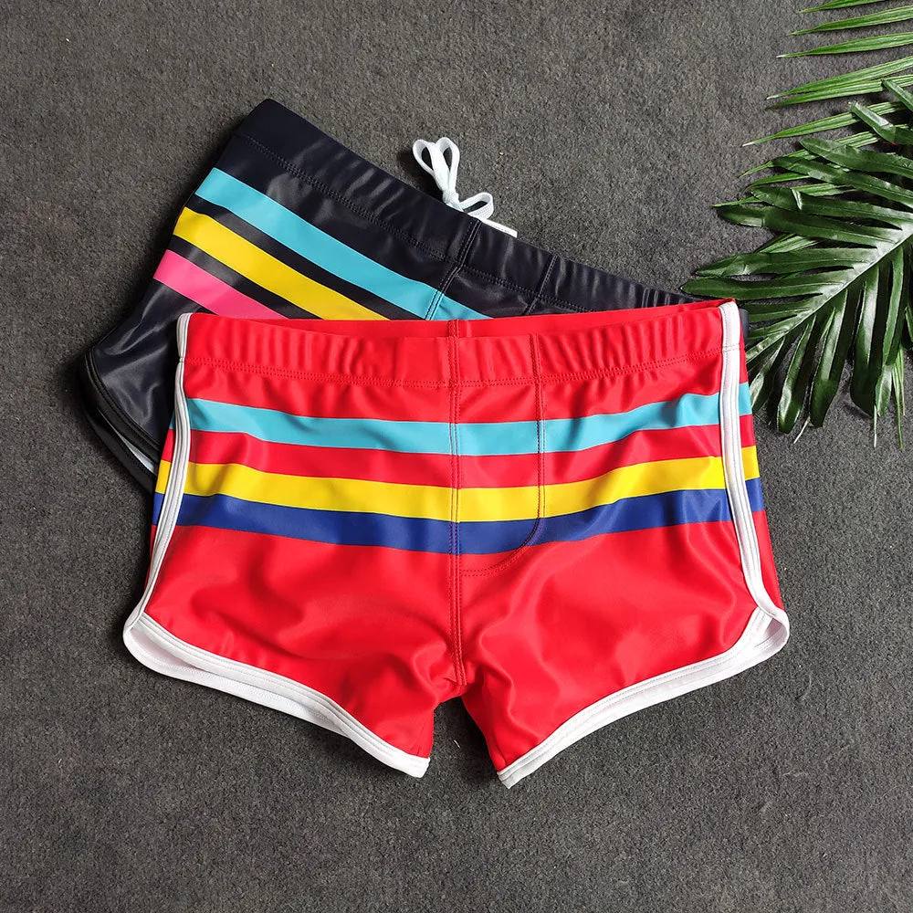 Color Stripes Boxer Shorts Nylon Swimming Beach Shorts Swimming Trunks