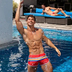 Color Stripes Boxer Shorts Nylon Swimming Beach Shorts Swimming Trunks