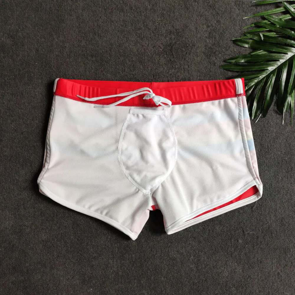 Color Stripes Boxer Shorts Nylon Swimming Beach Shorts Swimming Trunks