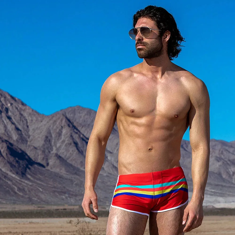 Color Stripes Boxer Shorts Nylon Swimming Beach Shorts Swimming Trunks