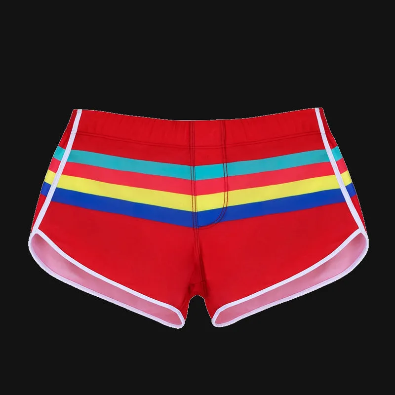 Color Stripes Boxer Shorts Nylon Swimming Beach Shorts Swimming Trunks