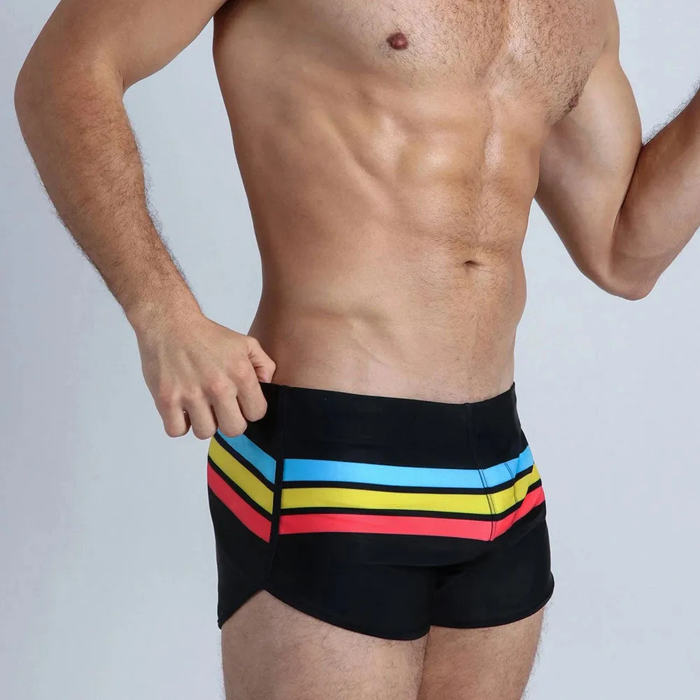 Color Stripes Boxer Shorts Nylon Swimming Beach Shorts Swimming Trunks