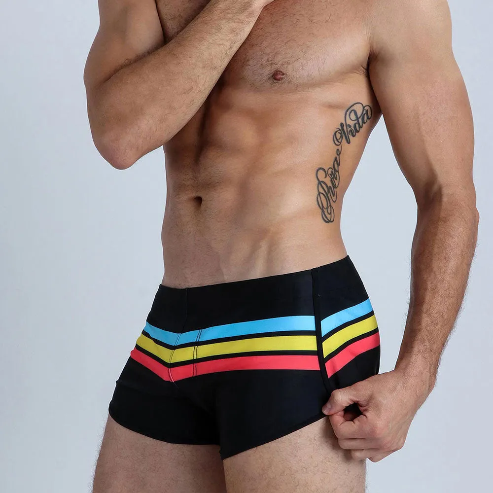 Color Stripes Boxer Shorts Nylon Swimming Beach Shorts Swimming Trunks