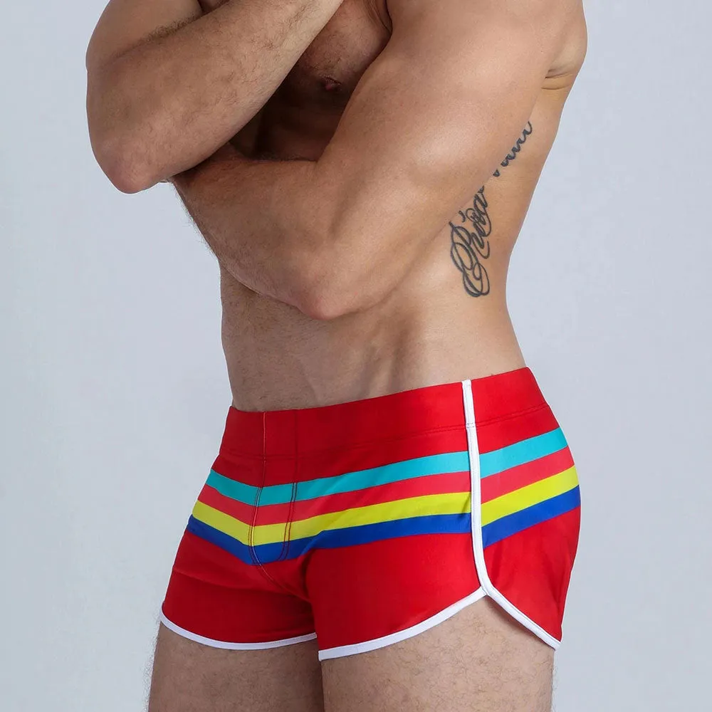 Color Stripes Boxer Shorts Nylon Swimming Beach Shorts Swimming Trunks