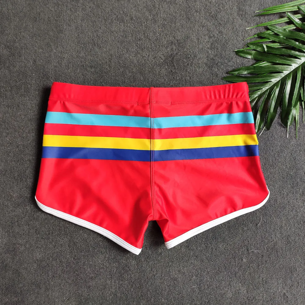 Color Stripes Boxer Shorts Nylon Swimming Beach Shorts Swimming Trunks